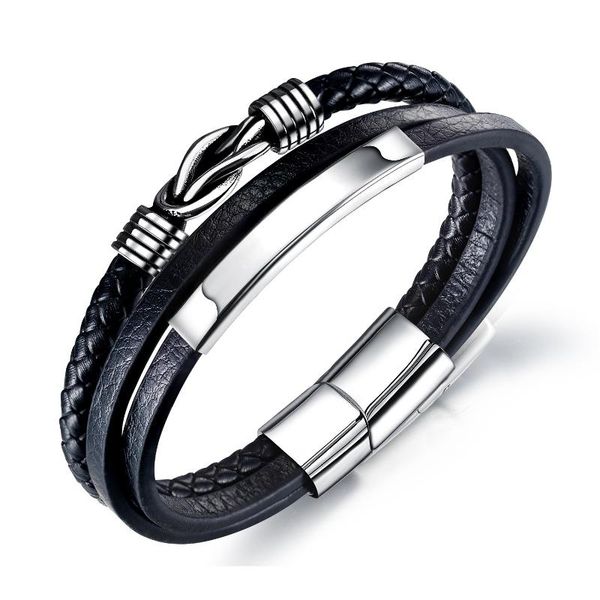 link, chain fashion and men's stainless steel leather bracelet personality wild avant-garde pu jewelry, Black
link, chain fashion and men's stainless steel leather bracelet personality wild avant-garde pu jewelry, Black