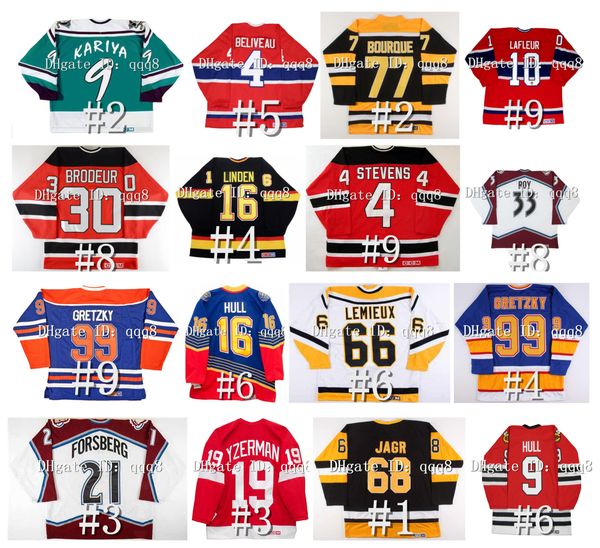 Image of Vintage Hockey Jerseys Joe Sakic Quebec Nordiques Guy Lafleur Doug Gilmour Wendel Clark Pavel Bure Mats Sundin Peter Stastny Lemieux Brian Leetch Ray Bourque Linden