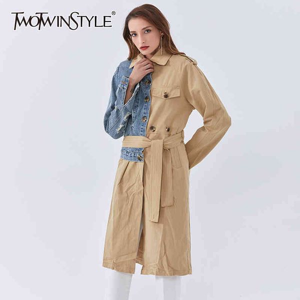 patchwork denim for female windbreaker jacket long sleeve lapel collar high waist with belt slimming woemn's coat 210524, Tan;black
patchwork denim for female windbreaker jacket long sleeve lapel collar high waist with belt slimming woemn's coat 210524, Tan;black