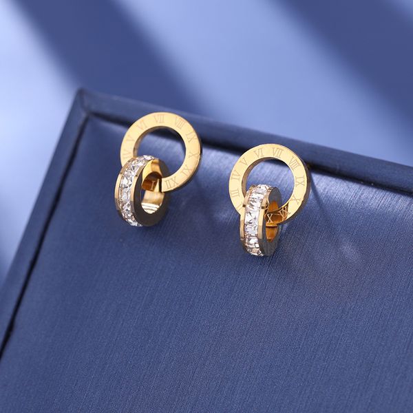 elegant double circle roman numerals charm earrings stainless steel earring with colorful zirconia, Golden
elegant double circle roman numerals charm earrings stainless steel earring with colorful zirconia, Golden