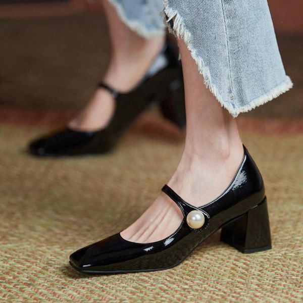 dress shoes women mary janes pearls pumps patent leather high heels square toe wedding heeled zapatos mujer 9385n, Black
dress shoes women mary janes pearls pumps patent leather high heels square toe wedding heeled zapatos mujer 9385n, Black