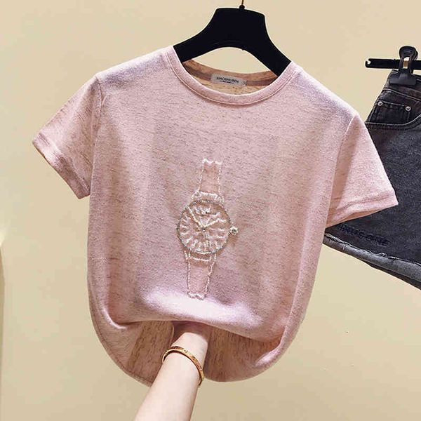 women's t-shirt shintimes sequins beaded t women summer womens short sleeve woman tshirt korean clothes tee femme j7rj, White
women's t-shirt shintimes sequins beaded t women summer womens short sleeve woman tshirt korean clothes tee femme j7rj, White