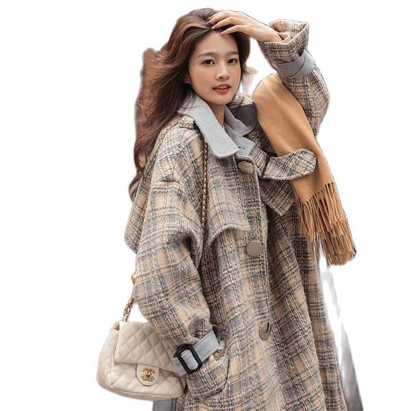 women's wool & blends vintage woolen coats clothing 2022 autumn winter jackets stitching plaid coat women overcoats d612, Black
women's wool & blends vintage woolen coats clothing 2022 autumn winter jackets stitching plaid coat women overcoats d612, Black