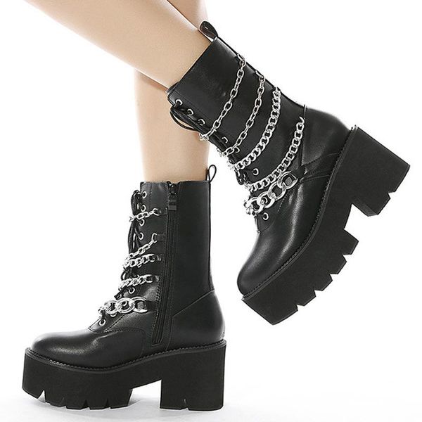 boots women leather 2021 autumn lace-up motorcycle boot chain gothic shoes ladies ankle bootie rivet chunky high platform bota, Black
boots women leather 2021 autumn lace-up motorcycle boot chain gothic shoes ladies ankle bootie rivet chunky high platform bota, Black