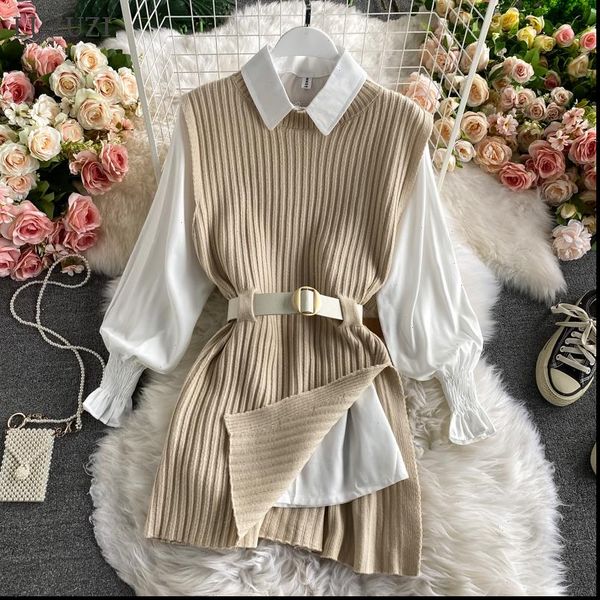 luzuzi lente herfst pak women dress vrouwen nieuwe koreaanse vlinder mouw wit overhemd riem gebreide vest tweedelige set streetwear outfits, White
luzuzi lente herfst pak women dress vrouwen nieuwe koreaanse vlinder mouw wit overhemd riem gebreide vest tweedelige set streetwear outfits, White