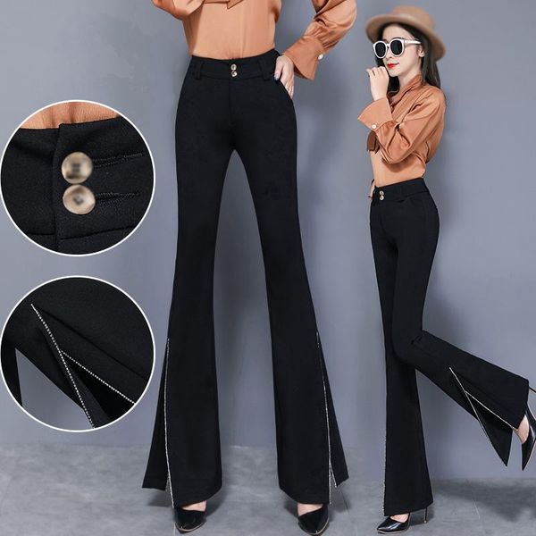 women's pants & capris office lady micro bell-bottom trousers high-waisted spring and autumn black panty flare slit at the sides, Black;white
women's pants & capris office lady micro bell-bottom trousers high-waisted spring and autumn black panty flare slit at the sides, Black;white