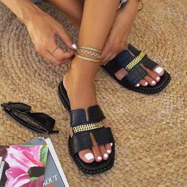 slippers women 2021 summer flat flip flops double chain sandals flats woman footwear, Black
slippers women 2021 summer flat flip flops double chain sandals flats woman footwear, Black