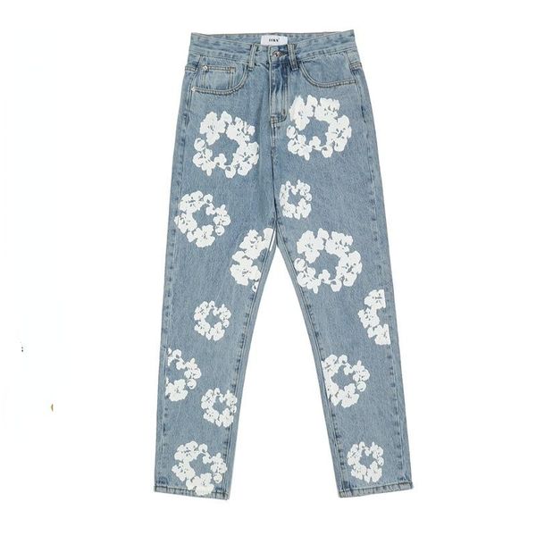 men's jeans spring and autumn print straight-leg pants, Blue 
men's jeans spring and autumn print straight-leg pants, Blue