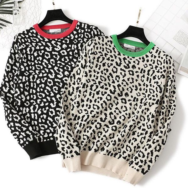 women's sweaters 2021 autumn women o-neck pullovers leopard print vintage sweater knitting winter femme pull, White;black
women's sweaters 2021 autumn women o-neck pullovers leopard print vintage sweater knitting winter femme pull, White;black