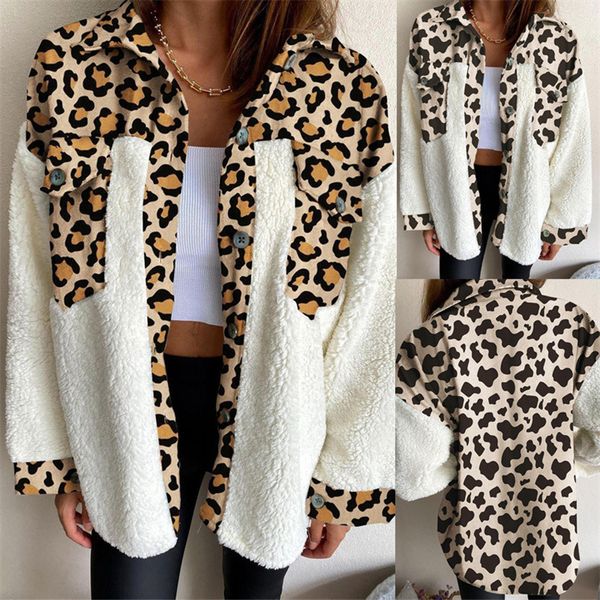 women sherpa outwear coat jackets leopard printed patchwork fleece shirts plaid style fashion soft warm ladies clothing, Black;brown
women sherpa outwear coat jackets leopard printed patchwork fleece shirts plaid style fashion soft warm ladies clothing, Black;brown