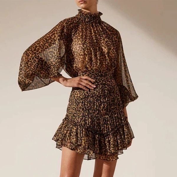 casual dresses women leopard ruffles summer stand collar lantern sleeve high waist chiffon rfmq, Black;gray
casual dresses women leopard ruffles summer stand collar lantern sleeve high waist chiffon rfmq, Black;gray