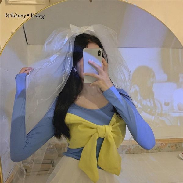 women's t-shirt whitney wang tshirt 2021 spring summer fashion streetwear long sleeve colors contrast bow chest slim women tees, White
women's t-shirt whitney wang tshirt 2021 spring summer fashion streetwear long sleeve colors contrast bow chest slim women tees, White