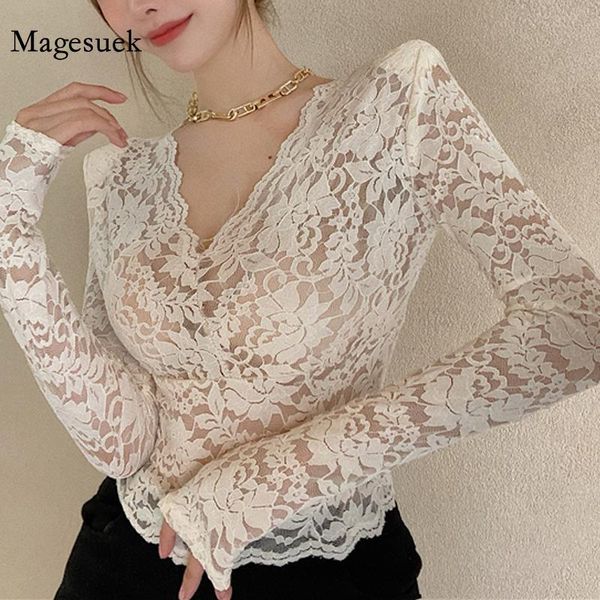 women's blouses & shirts v-neck long sleeve lace bottoming french chic slim short blouse women transparent floral summer shirt lad, White
women's blouses & shirts v-neck long sleeve lace bottoming french chic slim short blouse women transparent floral summer shirt lad, White