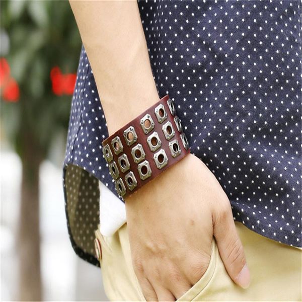 tennis wide snap button men's cowhide honeycomb eyelet bracelet brown punk cuff bracelets vintage bangles wristband for men jewelry, Golden;silver
tennis wide snap button men's cowhide honeycomb eyelet bracelet brown punk cuff bracelets vintage bangles wristband for men jewelry, Golden;silver