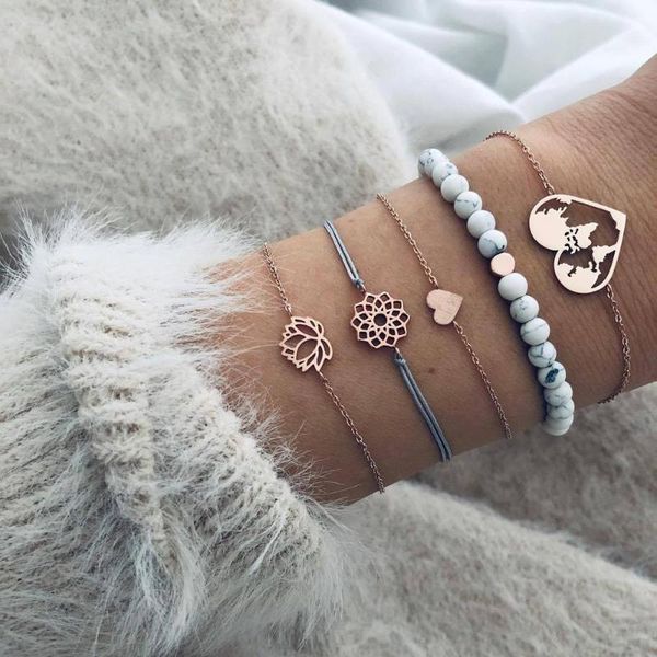 charm bracelets 2021 fashion jewelry weave rope chain beaded heart map flower 5 pieces set for women bangle party accessories gifts, Golden;silver
charm bracelets 2021 fashion jewelry weave rope chain beaded heart map flower 5 pieces set for women bangle party accessories gifts, Golden;silver