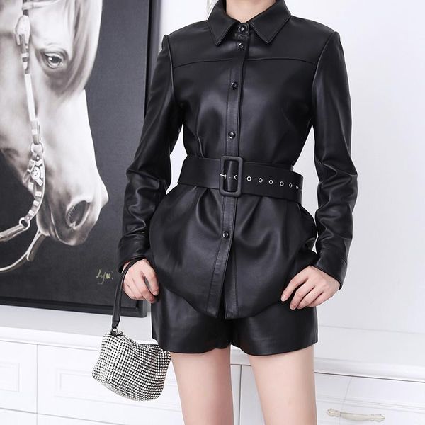 women's leather & faux autumn winter 2021 real shirt jacket genuine 100% natural sheepskin black long sleeve slim coat with belt
women's leather & faux autumn winter 2021 real shirt jacket genuine 100% natural sheepskin black long sleeve slim coat with belt