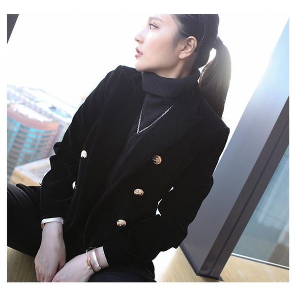 women's suits & blazers 2021 fashion double breasted women velvet notched autumn winter elegant solid long sleeve blazer coats, White;black
women's suits & blazers 2021 fashion double breasted women velvet notched autumn winter elegant solid long sleeve blazer coats, White;black