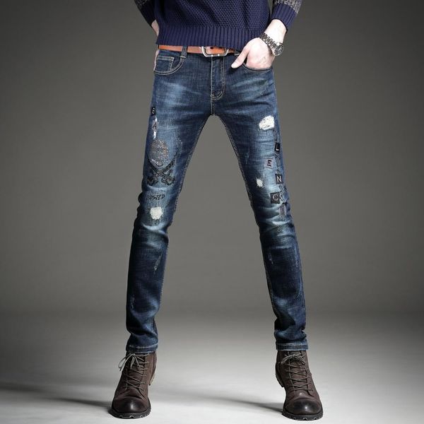 men's jeans male denim embroidered slim skinny drilling pants autumn and winter trousers 9unh, Blue
men's jeans male denim embroidered slim skinny drilling pants autumn and winter trousers 9unh, Blue