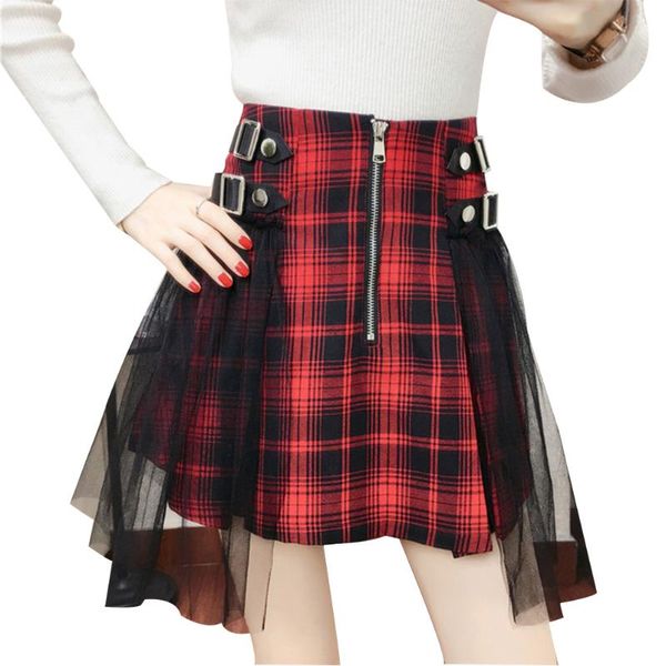 skirts women's high waist mesh lace zipper splice wool blend pleated a-line plaid skirt buckle ribbon decoration, Black
skirts women's high waist mesh lace zipper splice wool blend pleated a-line plaid skirt buckle ribbon decoration, Black