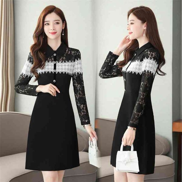 vintage patchwork lace mini dresses autumn winter 4xl plus size long sleeve dress elegant women bodycon party vestidos 210528, Black;gray 
vintage patchwork lace mini dresses autumn winter 4xl plus size long sleeve dress elegant women bodycon party vestidos 210528, Black;gray