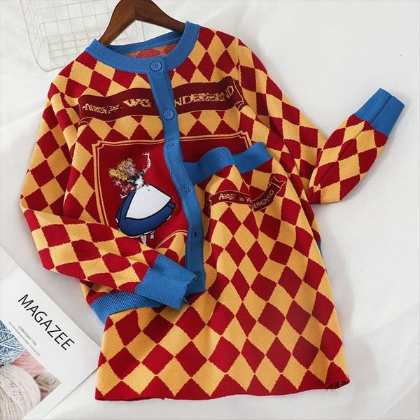spring lovely knitted sweaters two women tracksuits piece set cartoon embroidery argyle plaid cardigan skirt outfits matching sets tz08, Gray
spring lovely knitted sweaters two women tracksuits piece set cartoon embroidery argyle plaid cardigan skirt outfits matching sets tz08, Gray