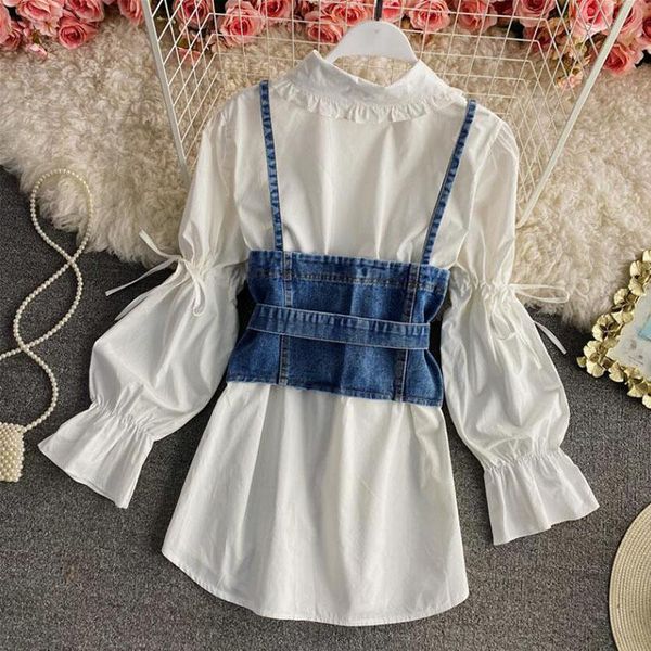 casual dresses 2021 spring white women shirts denim sling vest two-piece suit solid puff sleeve loose folds blouses female pockets, Black;gray
casual dresses 2021 spring white women shirts denim sling vest two-piece suit solid puff sleeve loose folds blouses female pockets, Black;gray