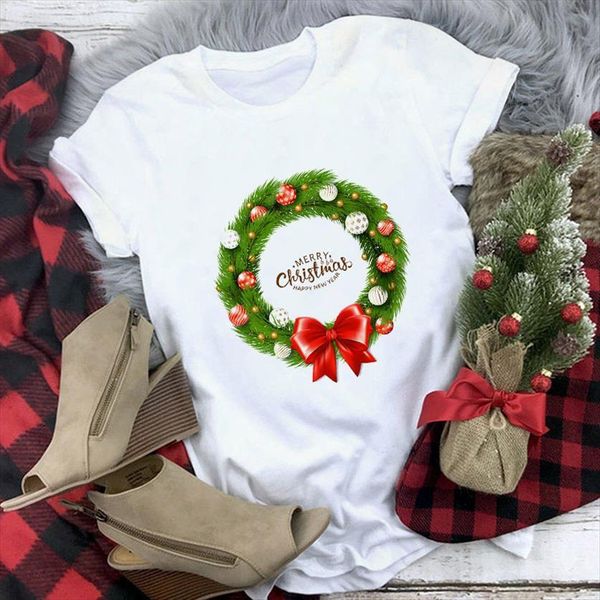 fashion cute christmas harajuku women t shirts short sleeve graphic tees clothing, White