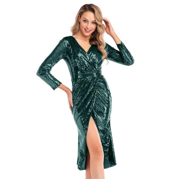 casual dresses women v neck long sleeve sequin female high split solid elegant maxi dress vestdios, Black;gray
casual dresses women v neck long sleeve sequin female high split solid elegant maxi dress vestdios, Black;gray
