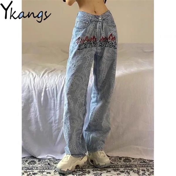 women's jeans gothic letter fire embroidery chain pattern full print hippie hip hop punk women straight denim pants y2k trouser, Blue
women's jeans gothic letter fire embroidery chain pattern full print hippie hip hop punk women straight denim pants y2k trouser, Blue