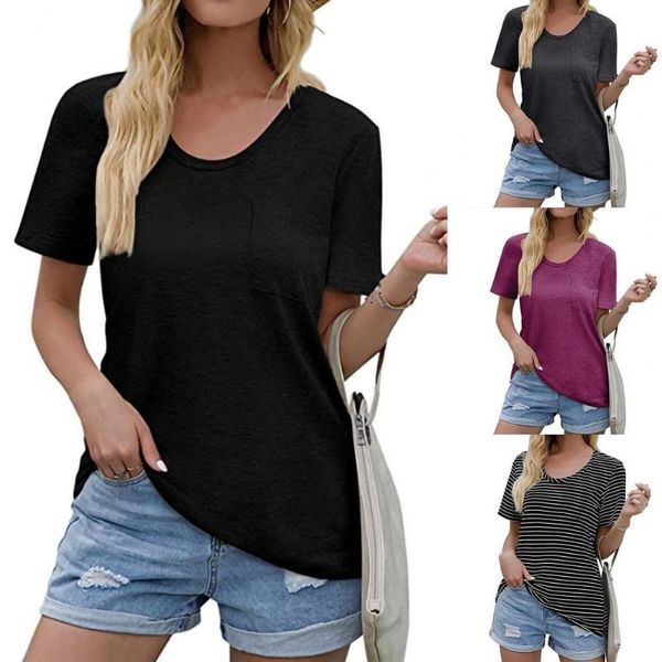 women's t-shirt s women solid color short sleeve o neck pocket loose tee shirt streetwear for work, White
women's t-shirt s women solid color short sleeve o neck pocket loose tee shirt streetwear for work, White