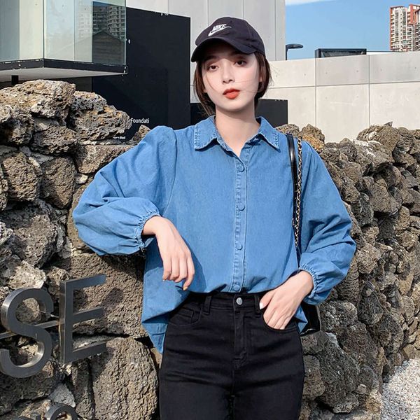 autumn long sleeve design kong style soft denim shirt women's medium loose thin cardigan coat, Black;brown
autumn long sleeve design kong style soft denim shirt women's medium loose thin cardigan coat, Black;brown