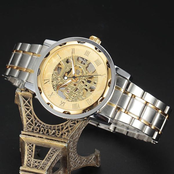 wristwatches design hollow engraving skeleton men watch roman numerals dial stainless steel band mechanical gifts, Slivery;brown
wristwatches design hollow engraving skeleton men watch roman numerals dial stainless steel band mechanical gifts, Slivery;brown