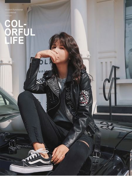 black rivet locomotive female autumn long sleeve personality pu jacket letter printing leather outerwear short coat, Black;brown
black rivet locomotive female autumn long sleeve personality pu jacket letter printing leather outerwear short coat, Black;brown