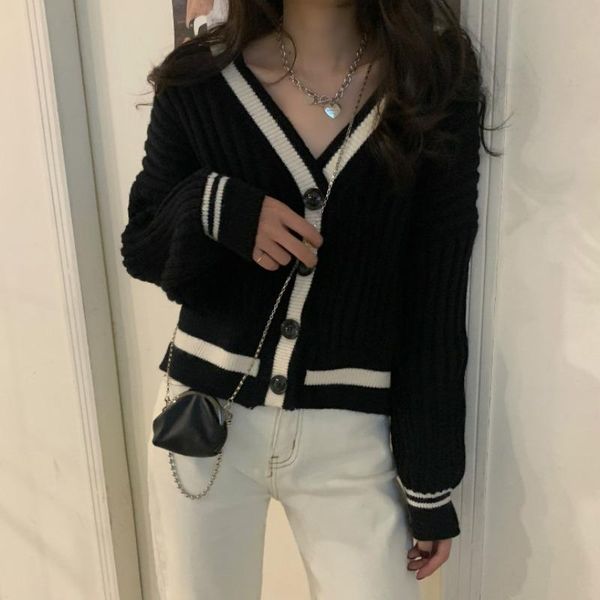 women's knits & tees cardigan women v-neck patchwork sweaters slim knitted single breasted outwear all match leisure gentle japanese st, White
women's knits & tees cardigan women v-neck patchwork sweaters slim knitted single breasted outwear all match leisure gentle japanese st, White