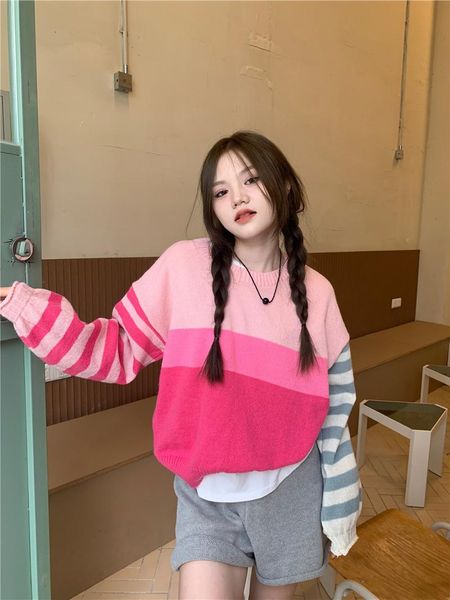 women's sweaters 2021 jumper striped girl gentle and lazy sweater korean style sweter vintage pullovers kawaii clothes blouses, White;black
women's sweaters 2021 jumper striped girl gentle and lazy sweater korean style sweter vintage pullovers kawaii clothes blouses, White;black