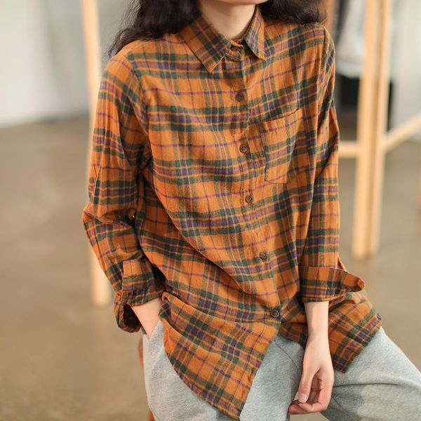 women's blouses & shirts johnature women cotton plaid vintage long sleeve 2021 spring turn-down collar pocket female 3 colors, White
women's blouses & shirts johnature women cotton plaid vintage long sleeve 2021 spring turn-down collar pocket female 3 colors, White