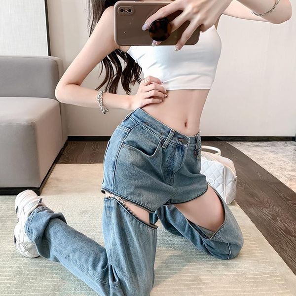 women's jeans zipper separable short pants baggy wide leg fashion niche design punk casual style, Blue
women's jeans zipper separable short pants baggy wide leg fashion niche design punk casual style, Blue