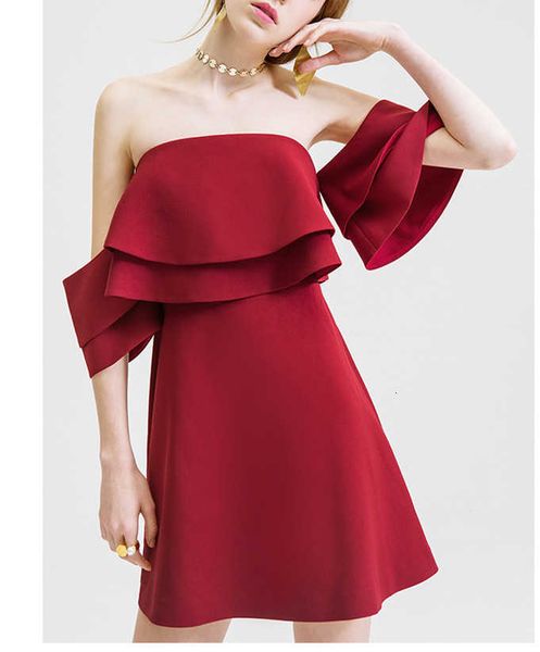 luxury party evening dress 2021 summer women's wine red strapls off shoulder fashion slim, White;pink