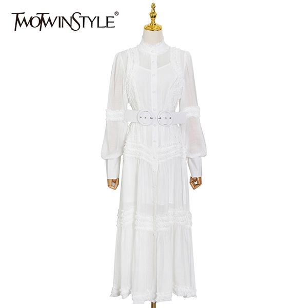 white patchwork ruffle dress for women stand collar long sleeve high waist sashes elegant dresses female fashion 210520, Black;gray
white patchwork ruffle dress for women stand collar long sleeve high waist sashes elegant dresses female fashion 210520, Black;gray