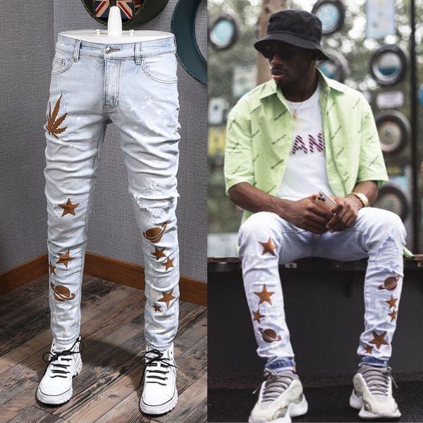 Maple Star Suede Patch Broken Slim-Fit Jeans Man Skinny Leg Plus Size 38 Ripped Fading Trousers Boys, Blue
Maple Star Suede Patch Broken Slim-Fit Jeans Man Skinny Leg Plus Size 38 Ripped Fading Trousers Boys, Blue