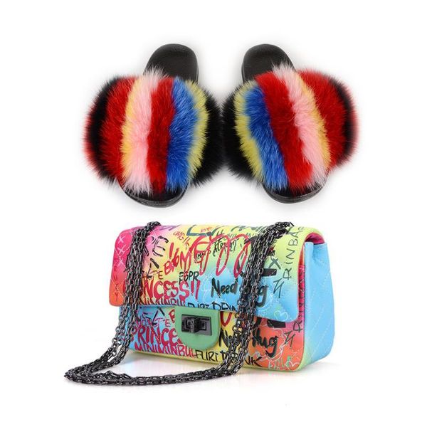 women's real fur slippers rainbow sandals cute flip flops female furry shoes jelly bags set ladies plush slides fashion bag, Black
women's real fur slippers rainbow sandals cute flip flops female furry shoes jelly bags set ladies plush slides fashion bag, Black