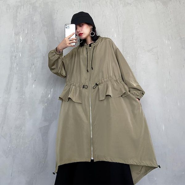 women vintage large hem dress casual loose high waist irregular pleated women's trench coats, Tan;black
women vintage large hem dress casual loose high waist irregular pleated women's trench coats, Tan;black
