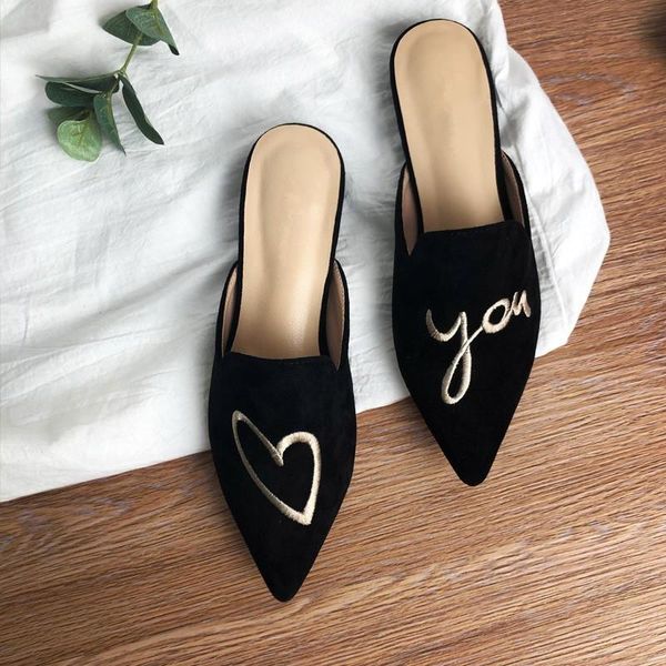slippers ins black suede embroidery women love half drag flat slides pointy toe soft leather ciabatte donna
slippers ins black suede embroidery women love half drag flat slides pointy toe soft leather ciabatte donna
