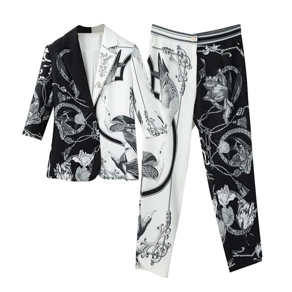women's two piece pants print suits summer office lady elegant temperament woman 2-piece set one button blazer+ pencil, White
women's two piece pants print suits summer office lady elegant temperament woman 2-piece set one button blazer+ pencil, White