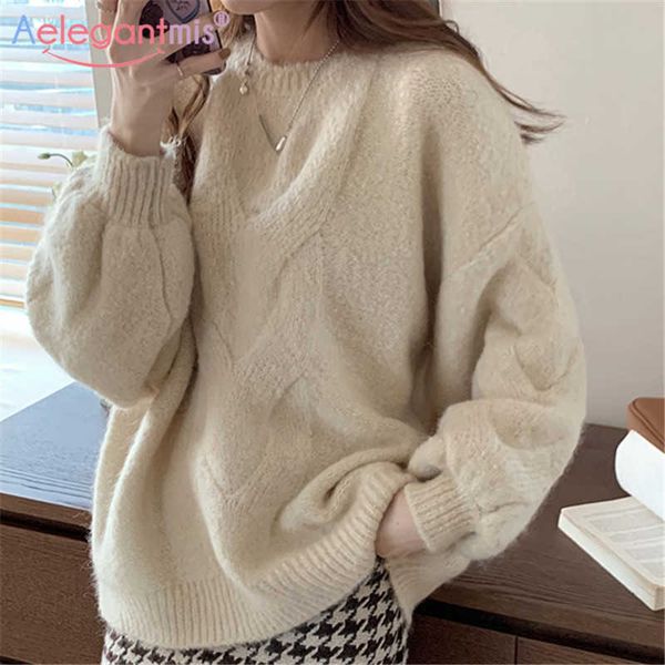 aelegantmis soft warm women loose korean solid twisted pullover elegant vintage female knitted twist sweater cozy fluffy fashion 210607, White;black
aelegantmis soft warm women loose korean solid twisted pullover elegant vintage female knitted twist sweater cozy fluffy fashion 210607, White;black