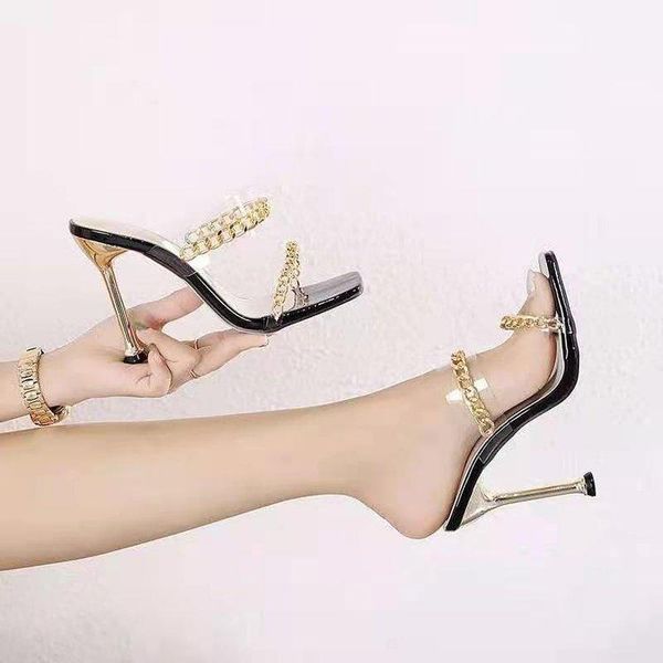 europe and the united states 2021 spring summer super high-heel metal plating heel square toe golden chain roman sandals slippers, Black
europe and the united states 2021 spring summer super high-heel metal plating heel square toe golden chain roman sandals slippers, Black
