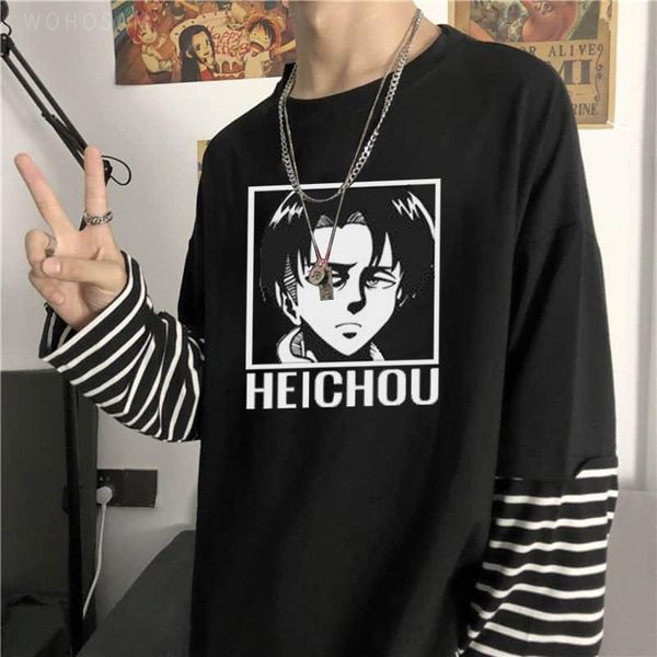 men's t-shirts harajuku anime attack on titan ackerman male funny black and white graphics heichou letter long-sleeve t-shirt, White;black
men's t-shirts harajuku anime attack on titan ackerman male funny black and white graphics heichou letter long-sleeve t-shirt, White;black