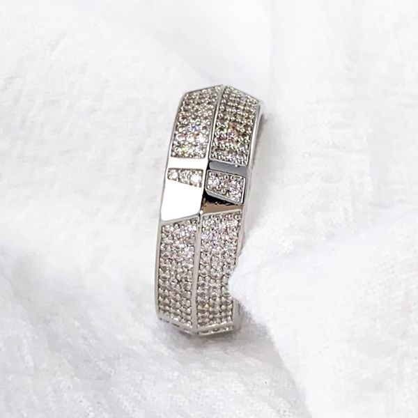 fashion design wedding promise rings for men stainless steel prong setting zircon iced out silver ring women sister engagement stylish love, Slivery;golden