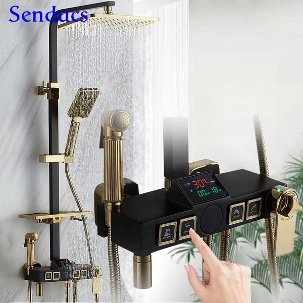 bathroom shower system senducs matte black thermostatic set quality brass digital bath mixer sets
bathroom shower system senducs matte black thermostatic set quality brass digital bath mixer sets