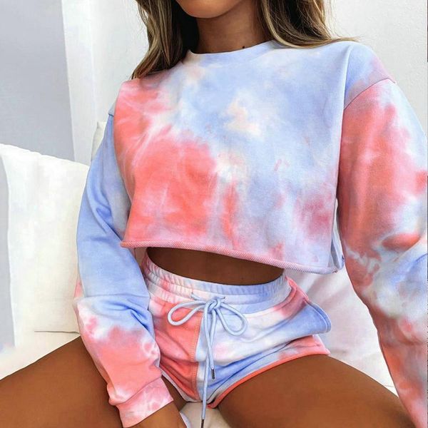 women's t-shirt autumn long-sleeved tie-dye o-neck home casual short and shorts women two piece outfits suit set womens clothing, White
women's t-shirt autumn long-sleeved tie-dye o-neck home casual short and shorts women two piece outfits suit set womens clothing, White